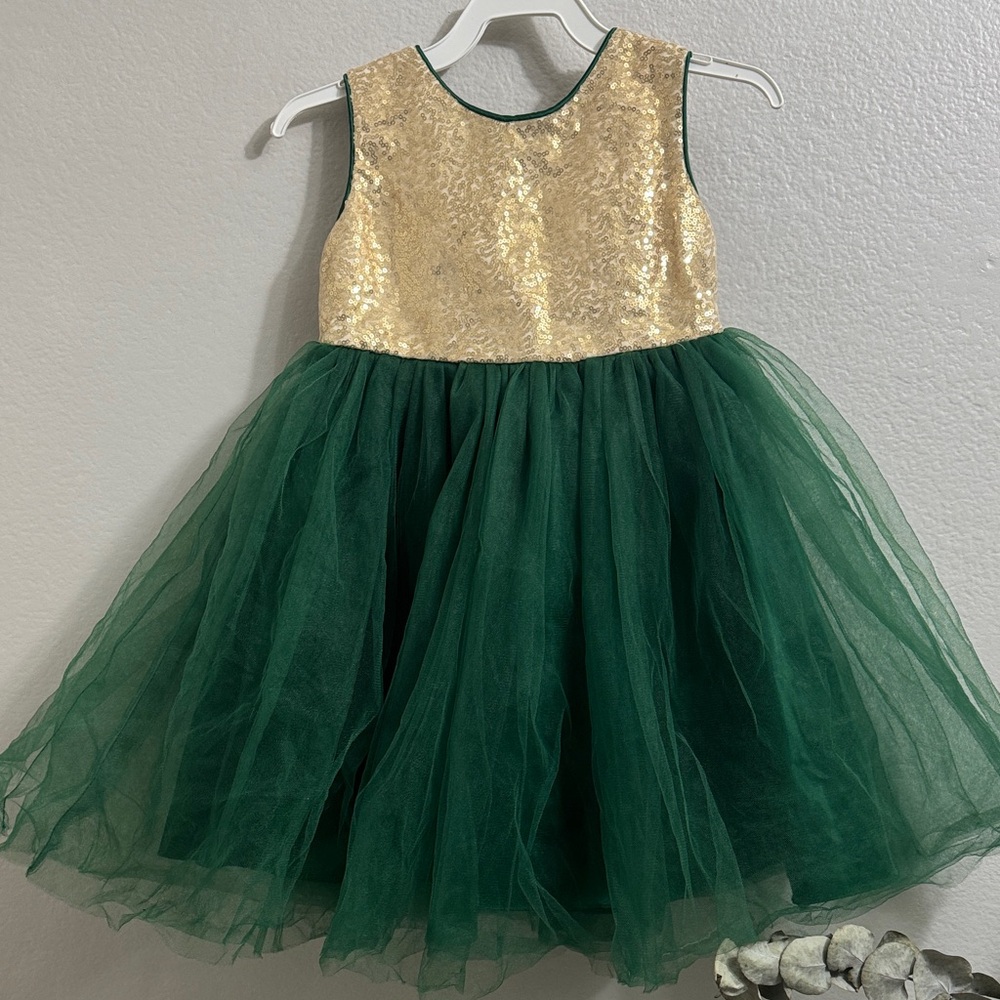 Gold and Green Sequin Tulle holiday  Dress